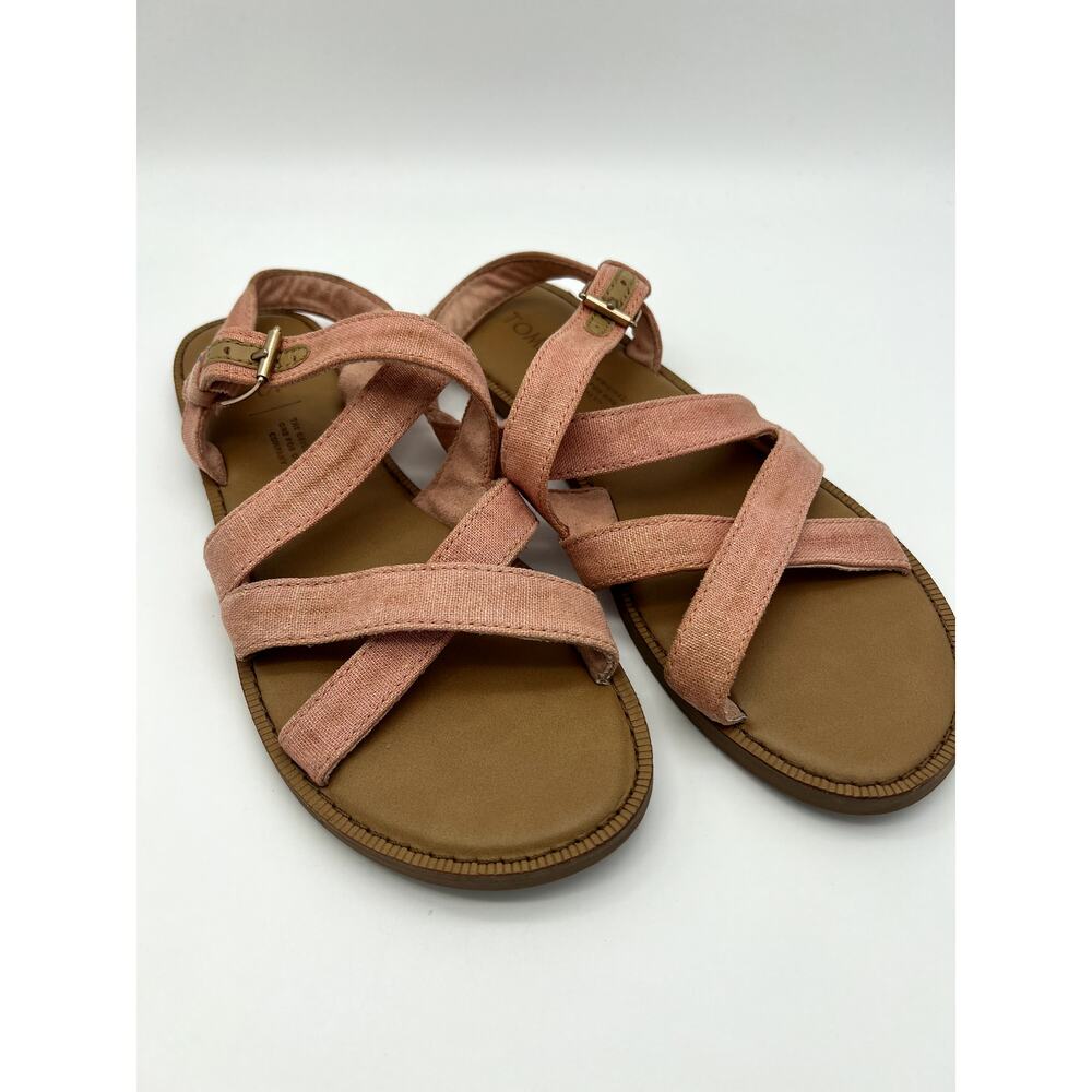 Toms Sicily Peach Orange Crisscross Strap Flat‎ Sandals Casual Shoes Size 6.5